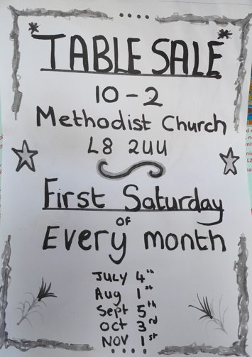 Flyer for Table sale on 4 dates