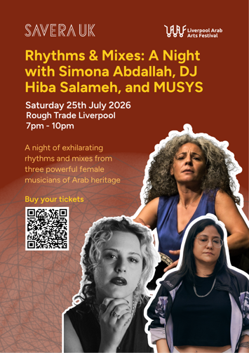 Flyer for Rhythms & Mixes A Night with Simona Abdallah, DJ Hiba Salameh, and MUSYS on Saturday 25th July 2026