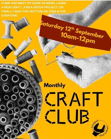 Flyer for craft club on Saturday 12th September 2026