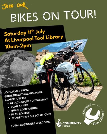 Flyer for past event: Bikes on Tour Workshop at Liverpool Tool Library