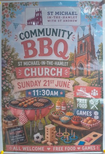 Flyer for Community BBQ on Sunday 21st June 2026