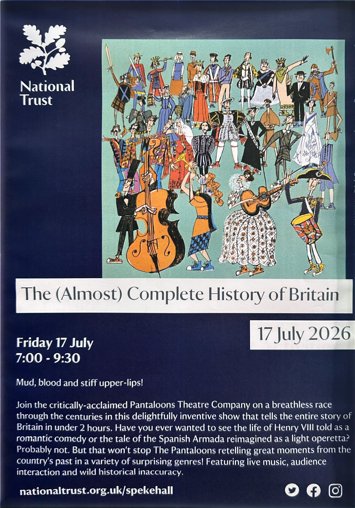 Flyer for Outdoor Theatre - The (Almost) Complete History of Britain on Friday 17th July 2026