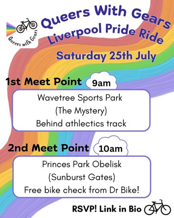 Flyer for Queers with Gears Bike Ride to Liverpool Pride! on Saturday 25th July 2026