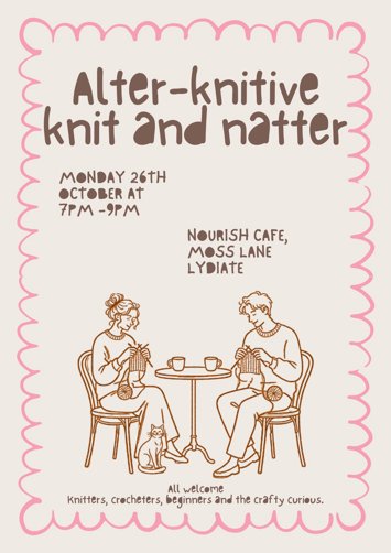 Flyer for knit and natter on Monday 26th October 2026