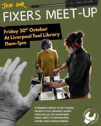 Flyer for Fixers meet up on Friday 30th October 2026