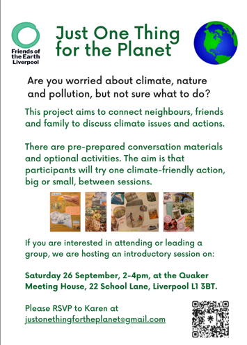 Flyer for Just One Thing for the Planet on Saturday 26th September 2026