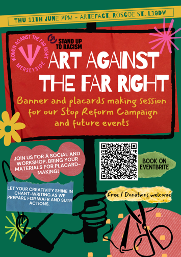 Flyer for Art Against the Far Right on Thursday 11th June 2026