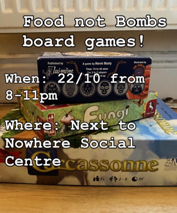 Flyer for past event: Food not Bombs board games
