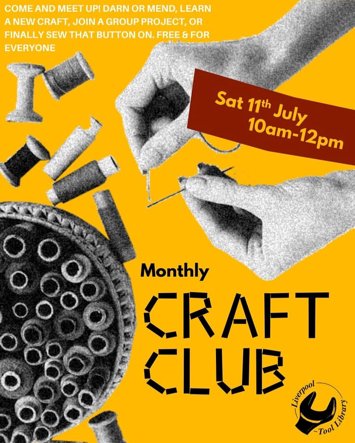 Flyer for past event: Craft club at Liverpool Tool Library