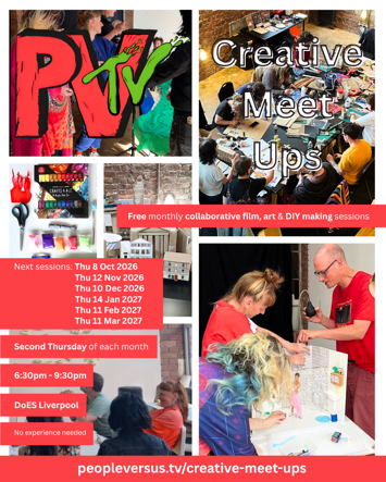 Flyer for PVTV Creative Meet-Up on 5 dates