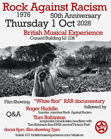 Flyer for 50 Years of Rock Against Racism on Thursday 1st October 2026