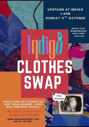 Flyer for Indigo Clothes Swap on Sunday 11th October 2026