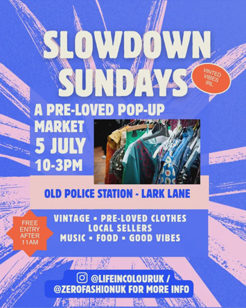 Flyer for Slow Down Sundays - Pre-loved Pop-up Market on Sunday 5th July 2026