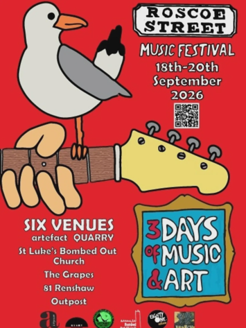 Flyer for 3 events: Roscoe Street Music Festival - Friday on Friday 18th September 2026, Roscoe Street Music Festival - Saturday on Saturday 19th September 2026, Roscoe Street Music Festival - Sunday on Sunday 20th September 2026